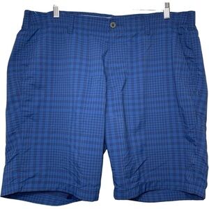 Under Armour Golf Hybrid Shorts Men Sz 42 Navy Blue Plaid Loose Fit Grip Waist